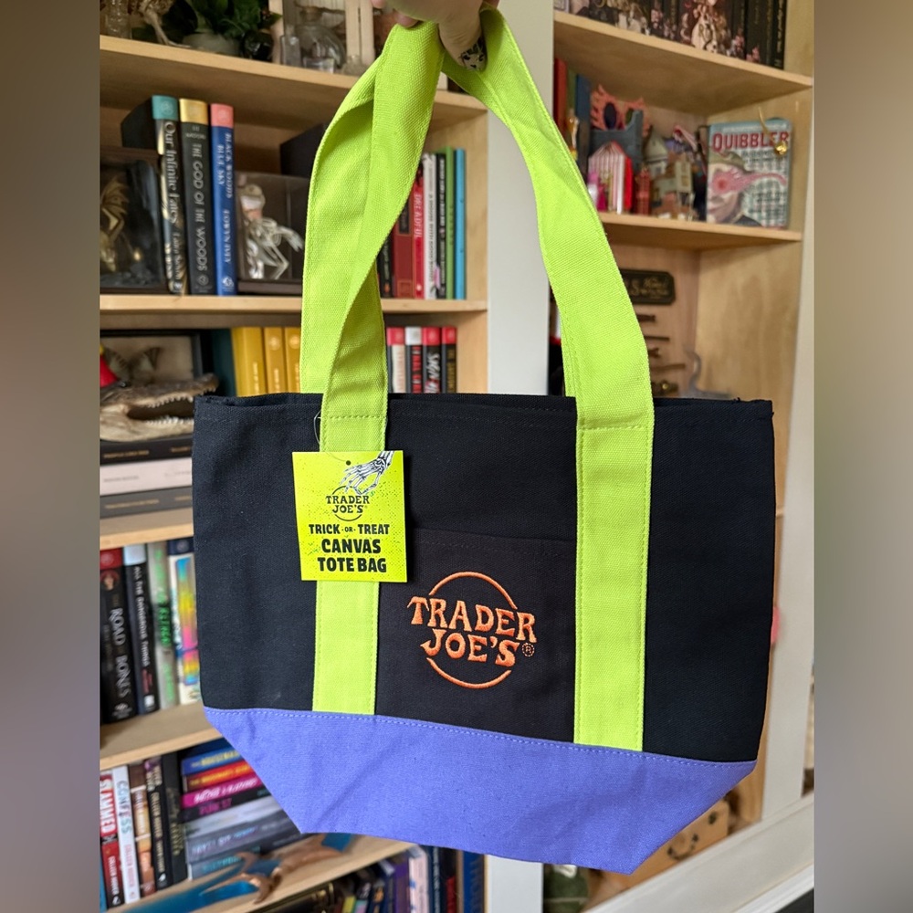 New w/Tags! Trader Joe's Canvas Mini Tote Bag - Halloween Black, green & Purple